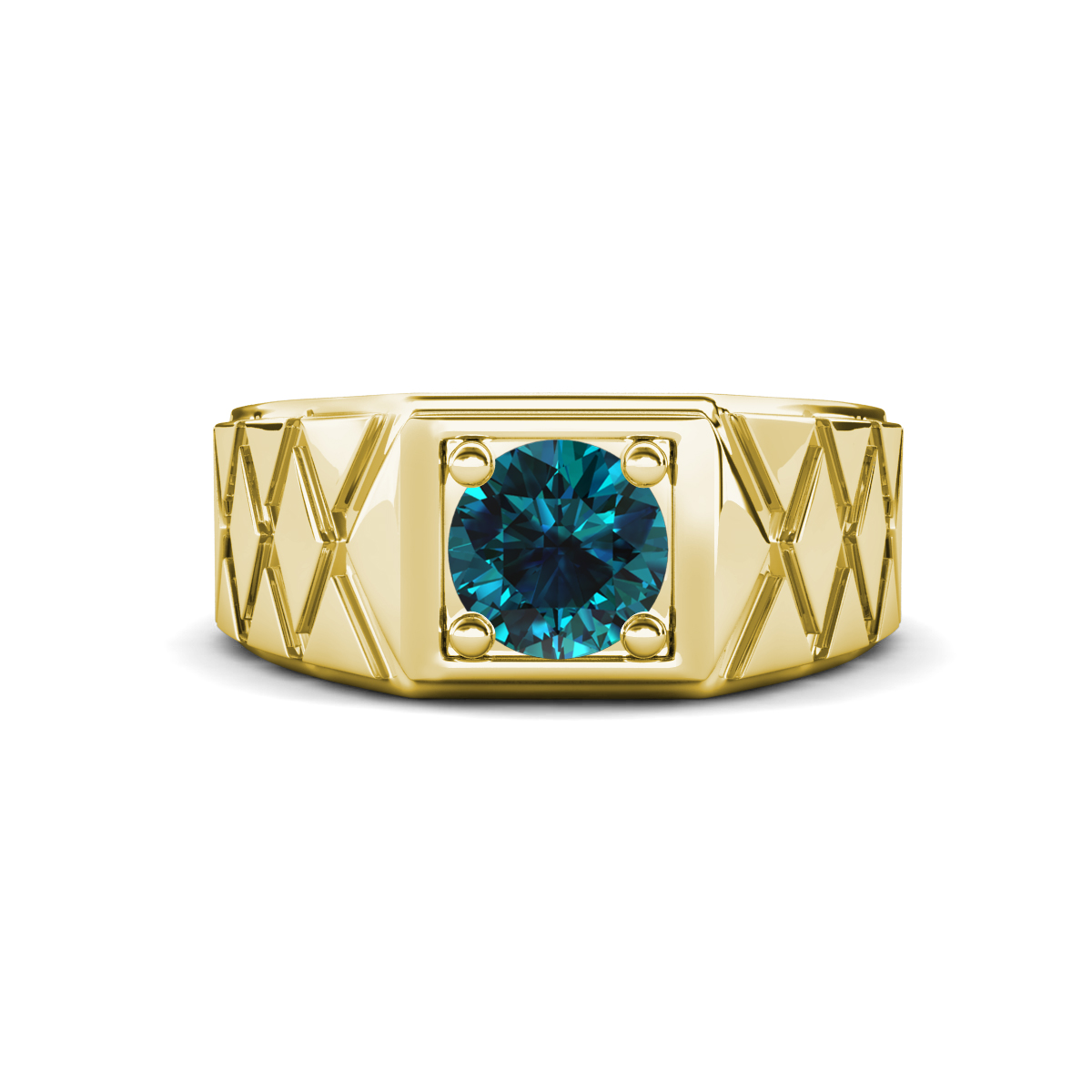 Jabari 0.80 ct Blue Diamond (6.00 mm) Criss Cross Design Shank Solitaire Men Band (9.5 mm) 